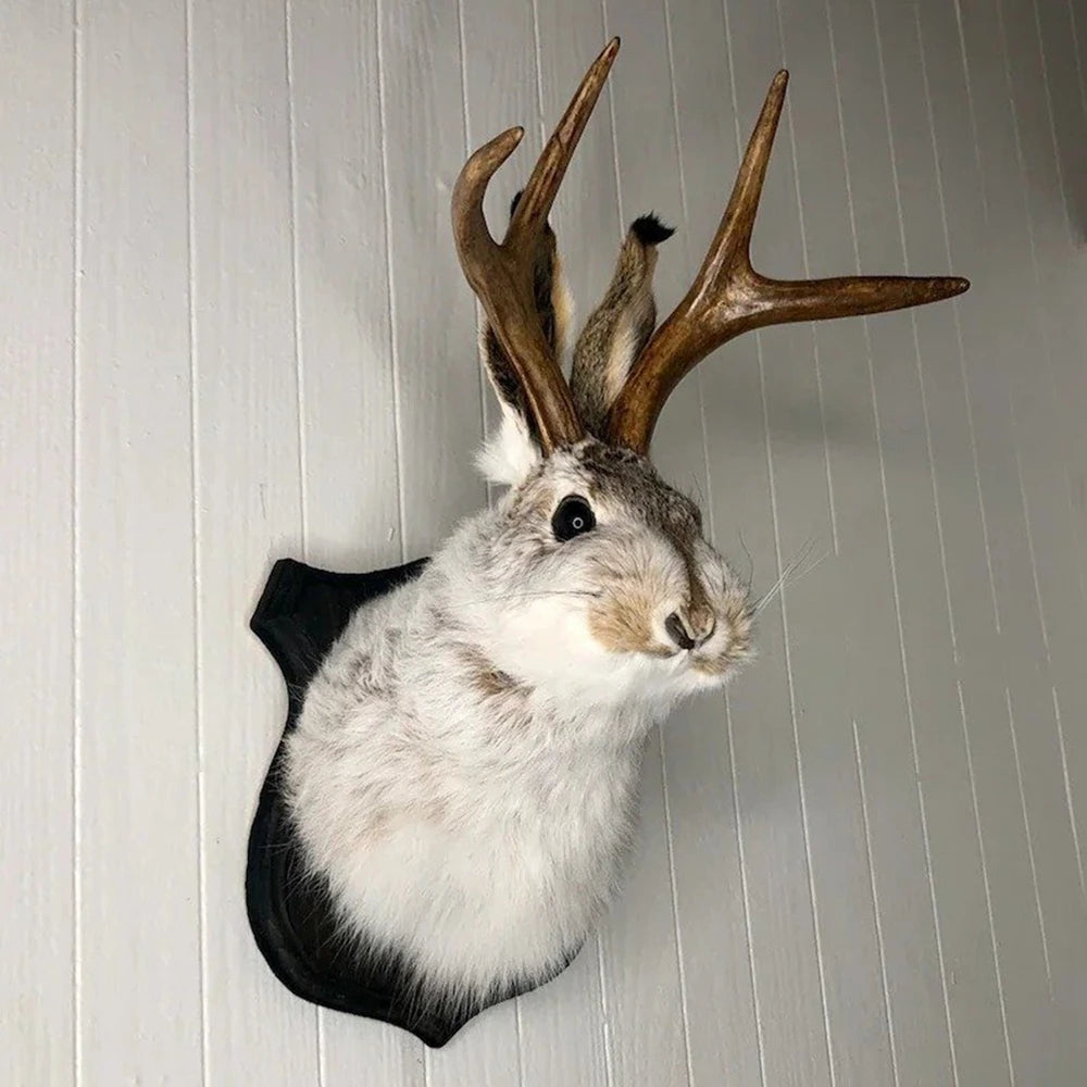 3D Antlers Rabbit Head Statue
