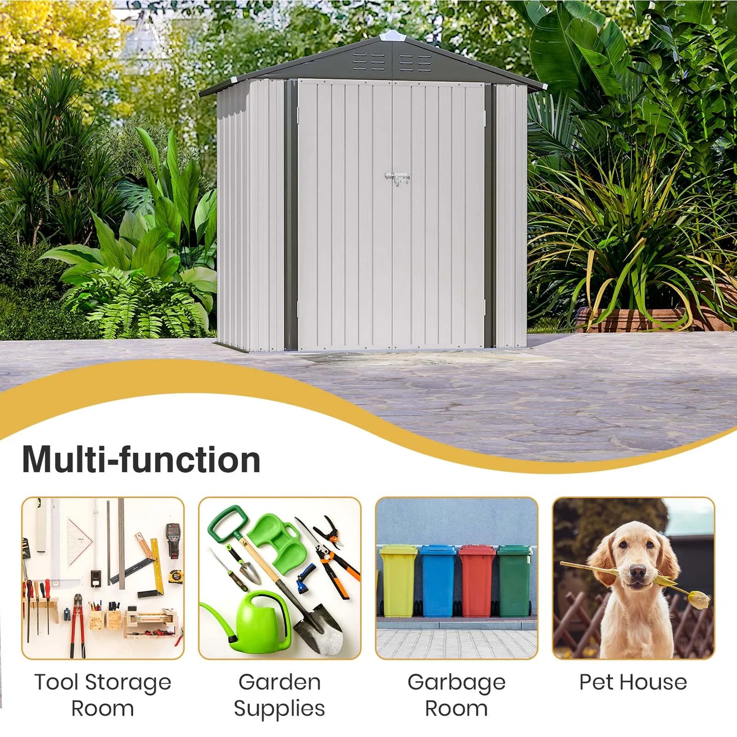 Victone 6' x 4' Metal Outdoor Storage Shed, Steel Utility Tool Shed Storage House with Door & Lock for Backyard Garden, White