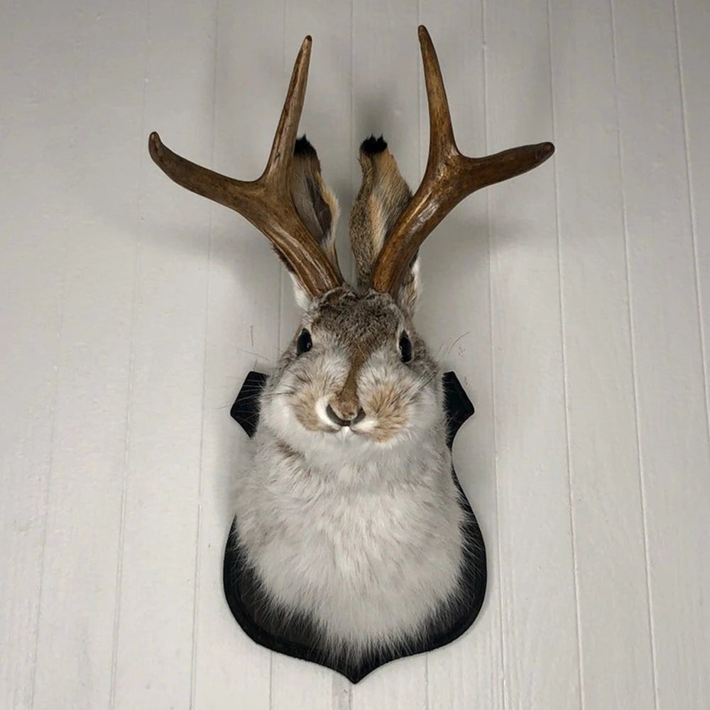 3D Antlers Rabbit Head Statue