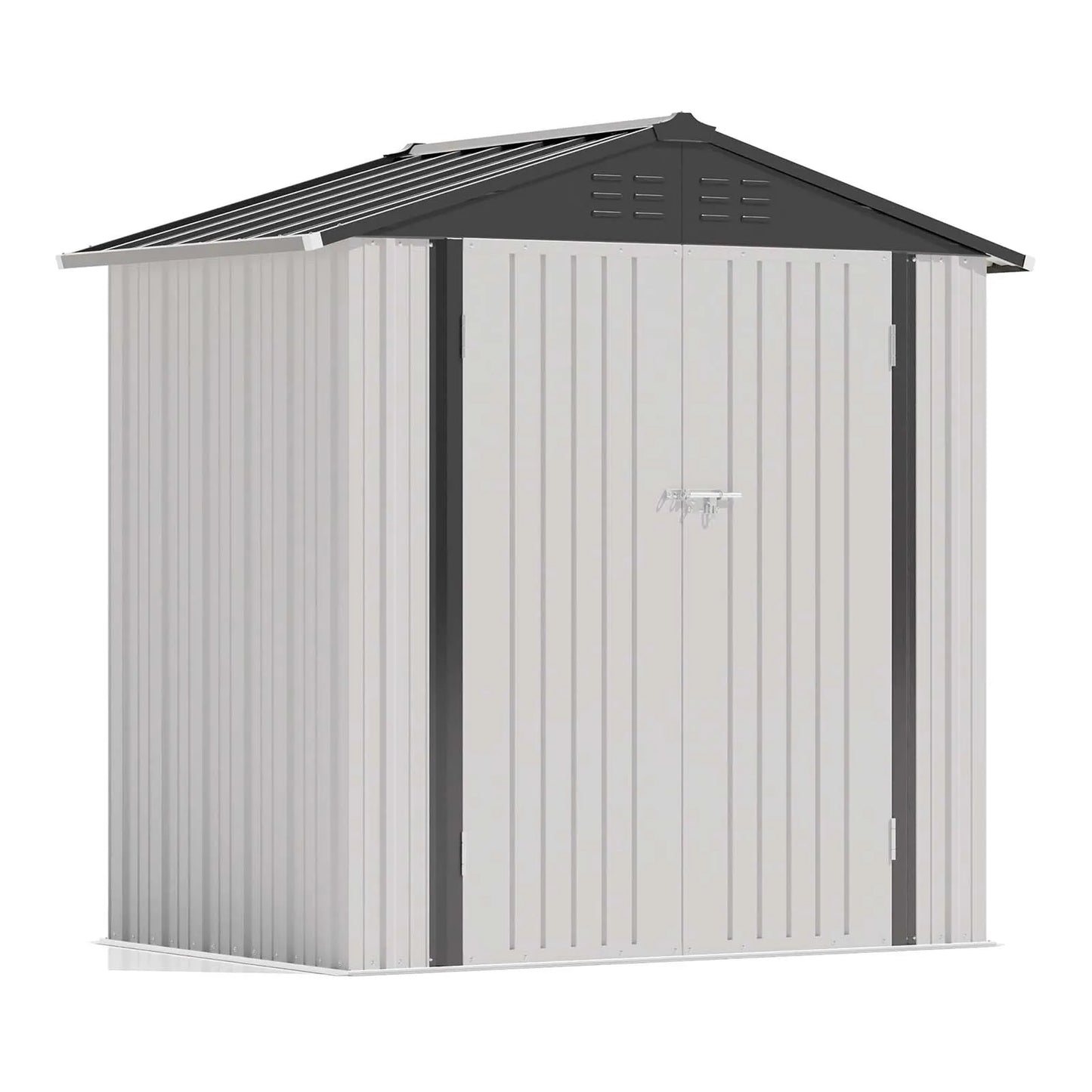 Victone 6' x 4' Metal Outdoor Storage Shed, Steel Utility Tool Shed Storage House with Door & Lock for Backyard Garden, White