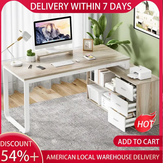 Desk with Drawers, L Shaped