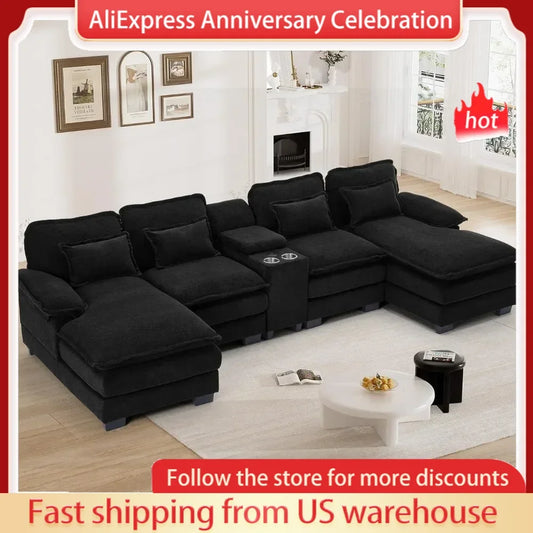 Sectional Sofa Cloud Couch,124"