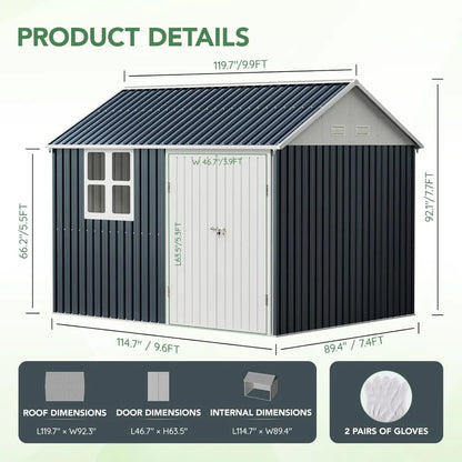 10X8FT Outdoor Steel Storage Shed