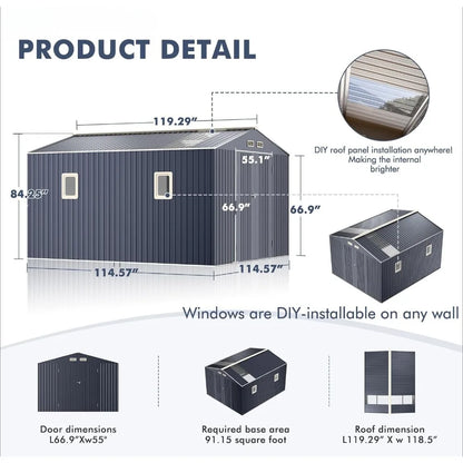 Metal Shed with Windows, Translucent Roofs