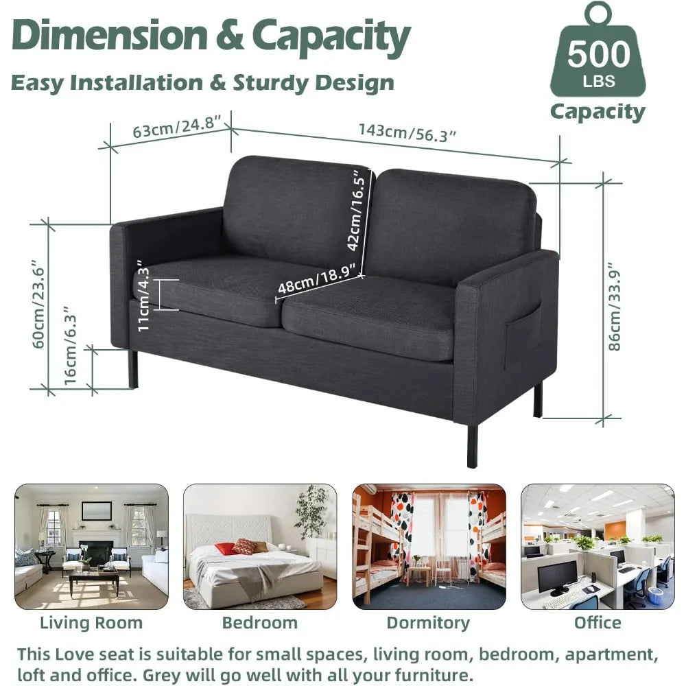 Fabric Loveseat Sofa with 2 USB,