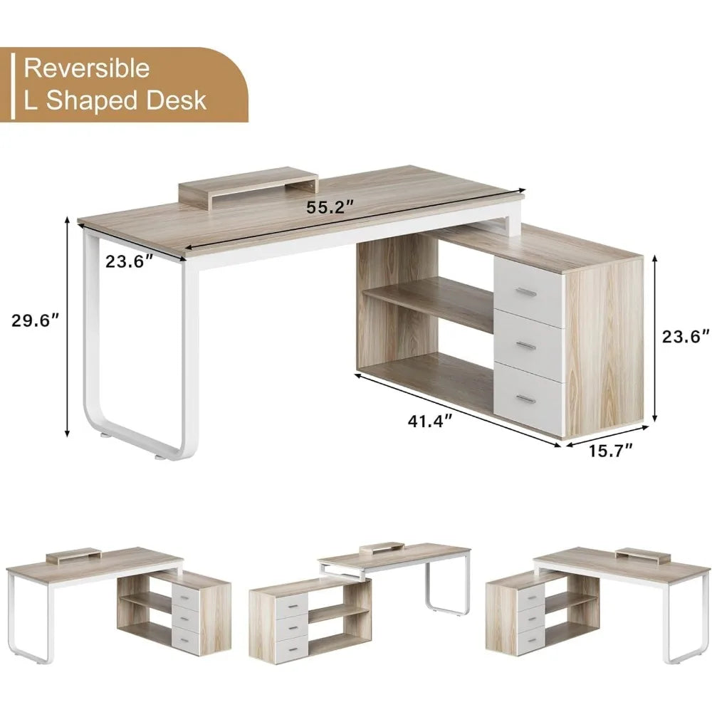 Desk with Drawers, L Shaped