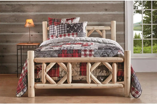 Diamond Cedar Log Bed Frame Twin, Rustic Natural Wood Bed Frames With Headboard