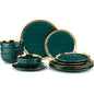 12 Pieces Plates and Bowls Sets, Porcelain White and Gold Dinnerware Sets, Round Dinner Plates Dishes Set Service