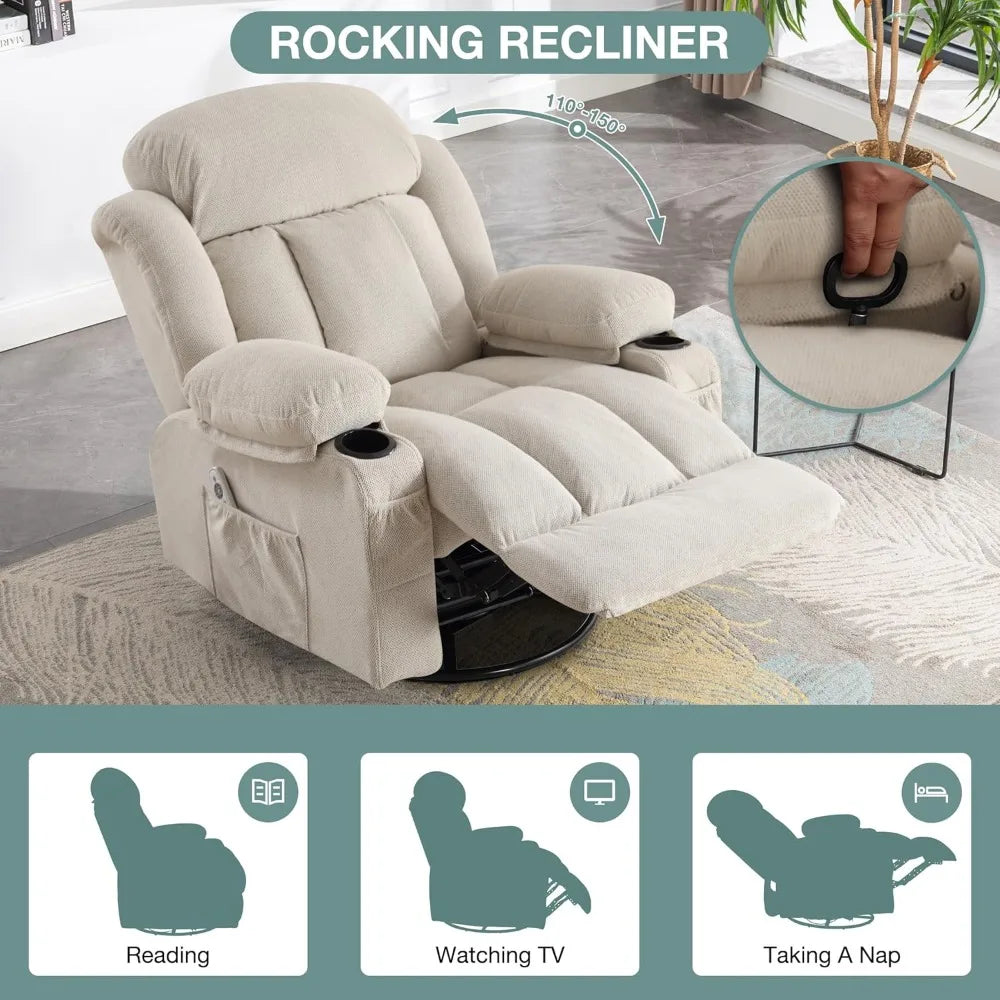 Massage Recliner Chair, Swivel and Rocking