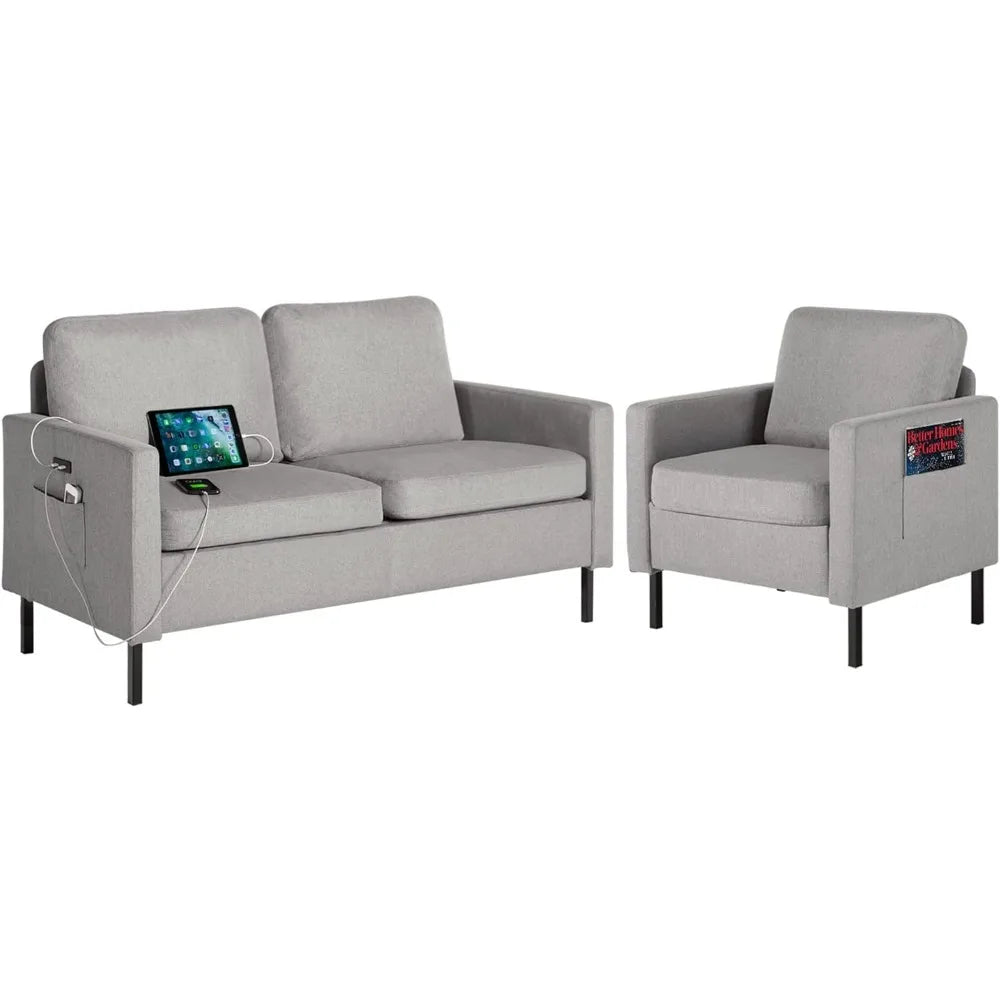 Fabric Loveseat Sofa with 2 USB,