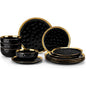 12 Pieces Plates and Bowls Sets, Porcelain White and Gold Dinnerware Sets, Round Dinner Plates Dishes Set Service