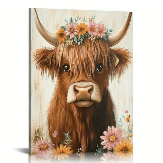 Spring Flowers Highland Cow