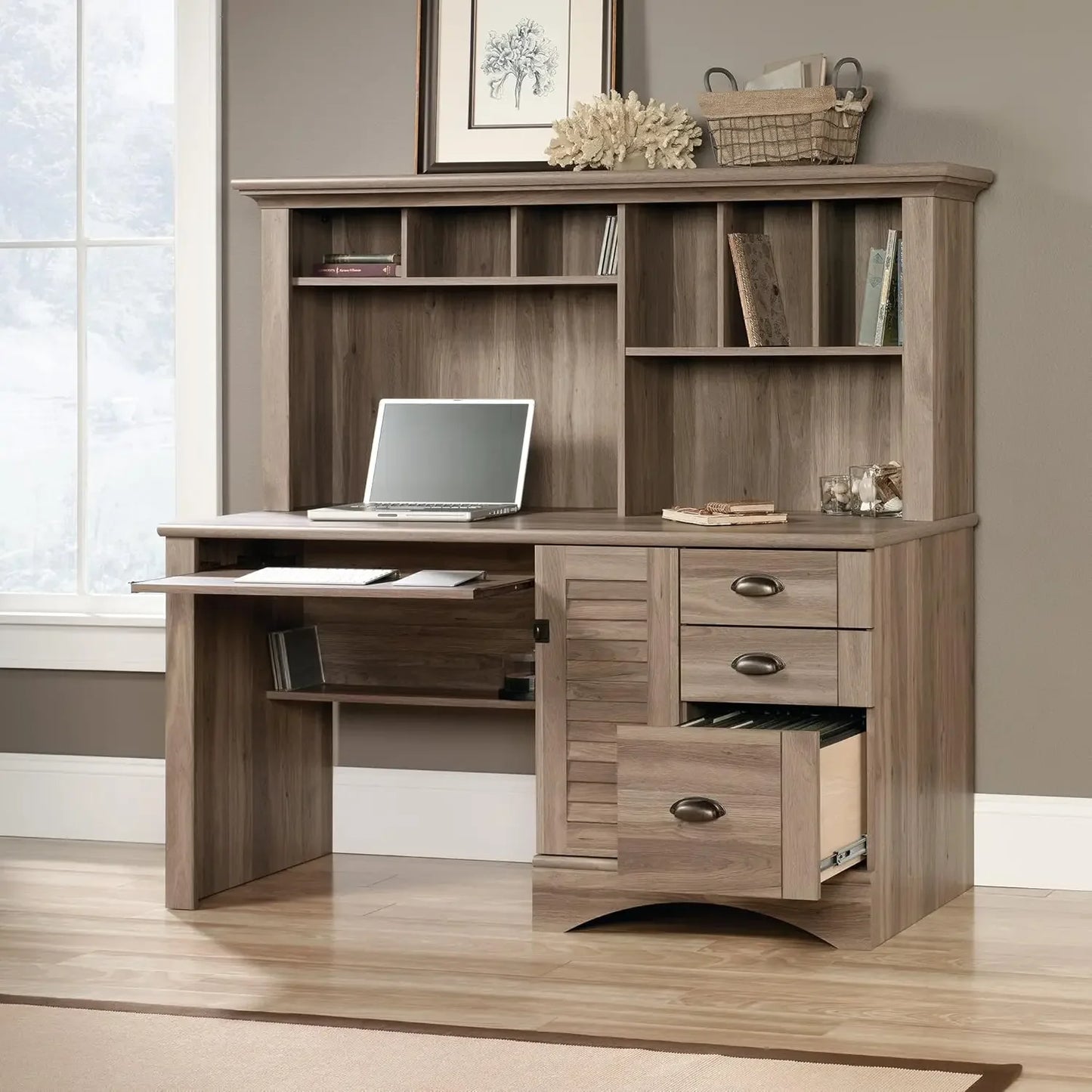 Desk with Hutch, Salt Oak finish
