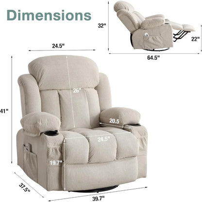 Massage Recliner Chair, Swivel and Rocking