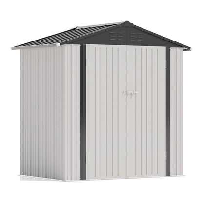 Victone 6' x 4' Metal Outdoor Storage Shed, Steel Utility Tool Shed Storage House with Door & Lock for Backyard Garden, White