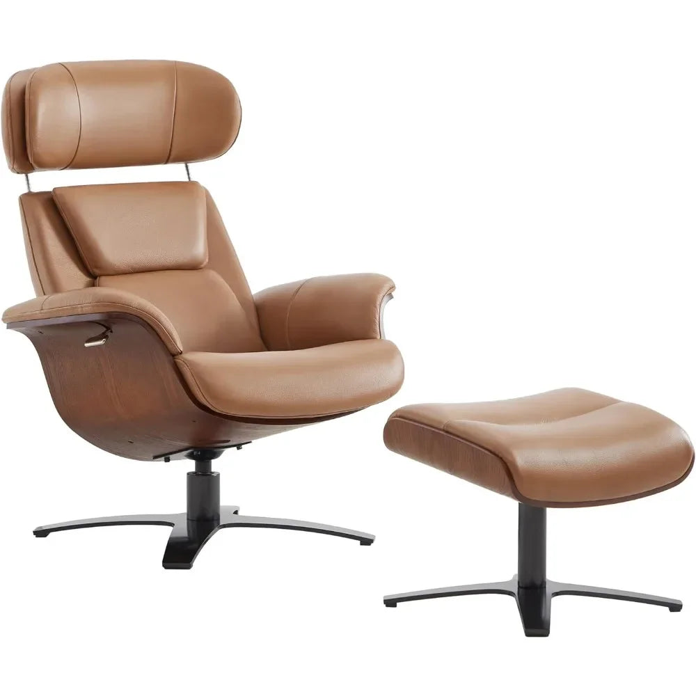 Genuine Leather Reclining Swivel Chair