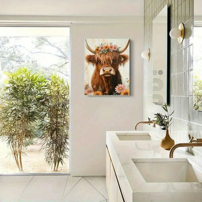 Spring Flowers Highland Cow