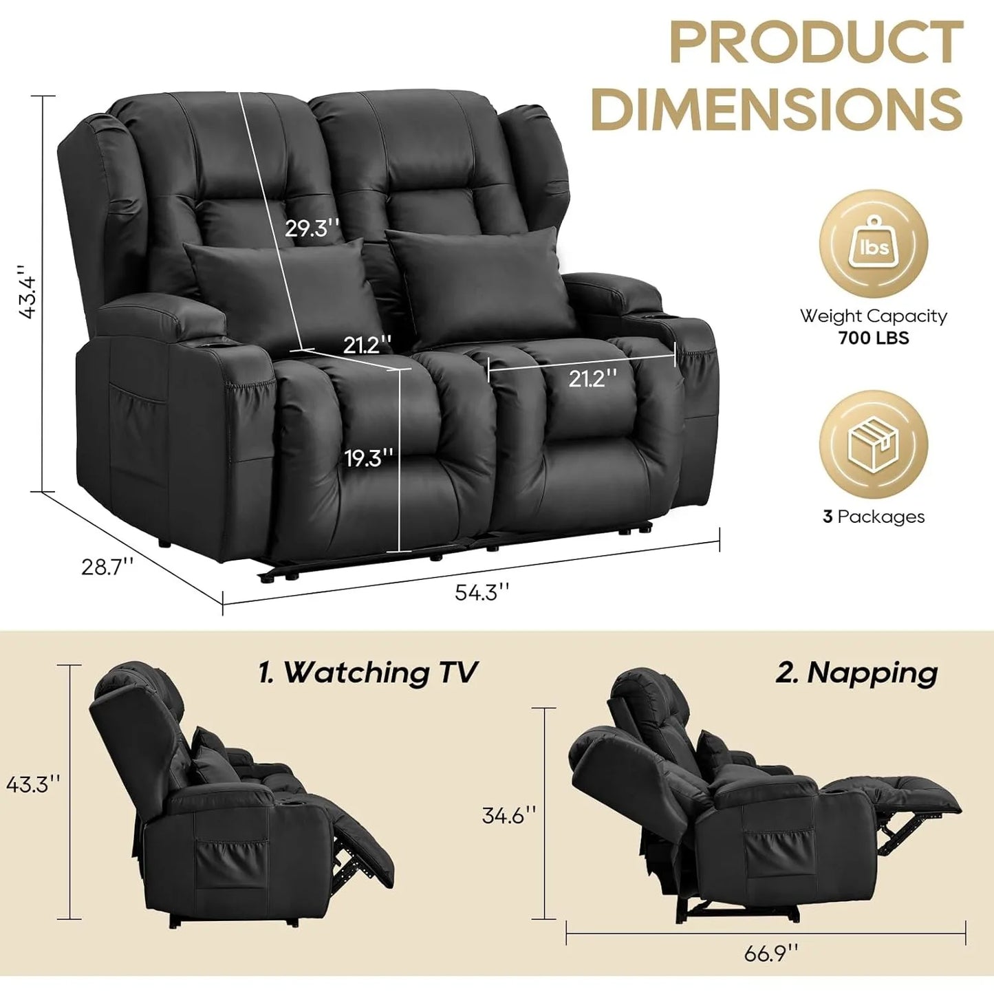 54.2" RV Loveseat Recliner ，