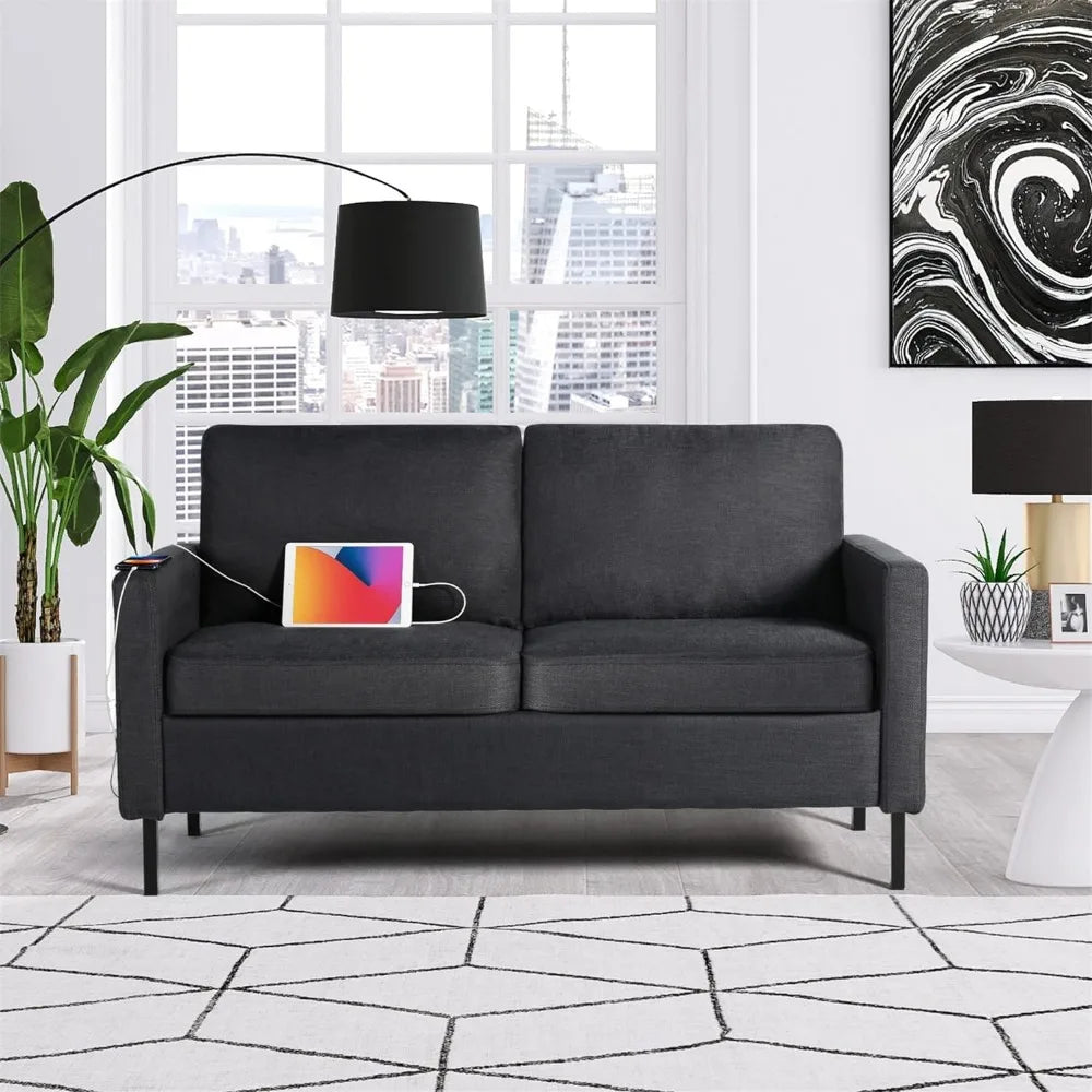 Fabric Loveseat Sofa with 2 USB,